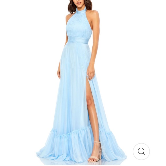 Mac Duggal Sky Blue High Neck Tiered Chiffon Halter Maxi Gown size 2 Formal - Picture 10 of 10